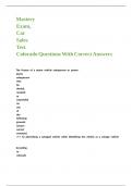Mastery Exam&comma; Car Sales Test Colorado Questions With Correct Answers