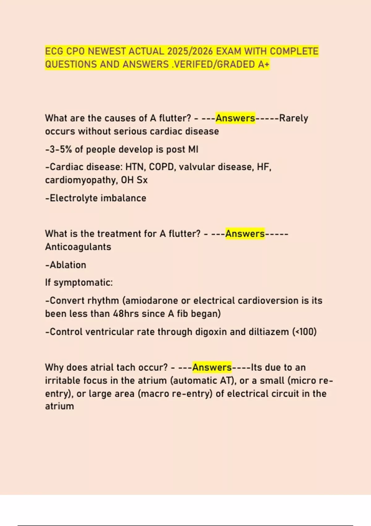 ECG CPO NEWEST ACTUAL 2025/2026 EXAM WITH COMPLETE QUESTIONS AND ...