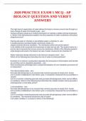 2020 PRACTICE EXAM 1 MCQ - AP BIOLOGY QUESTION AND VERIFY ANSWERS