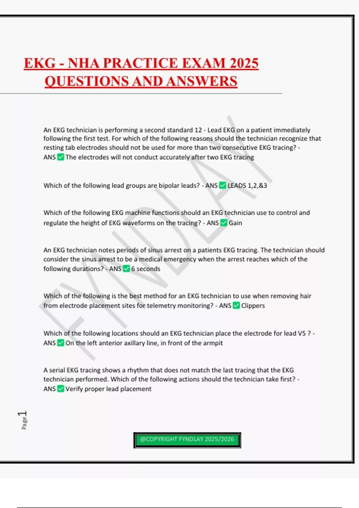 EKG - NHA PRACTICE EXAM 2025 QUESTIONS AND ANSWERS - NHA EKG - Stuvia US