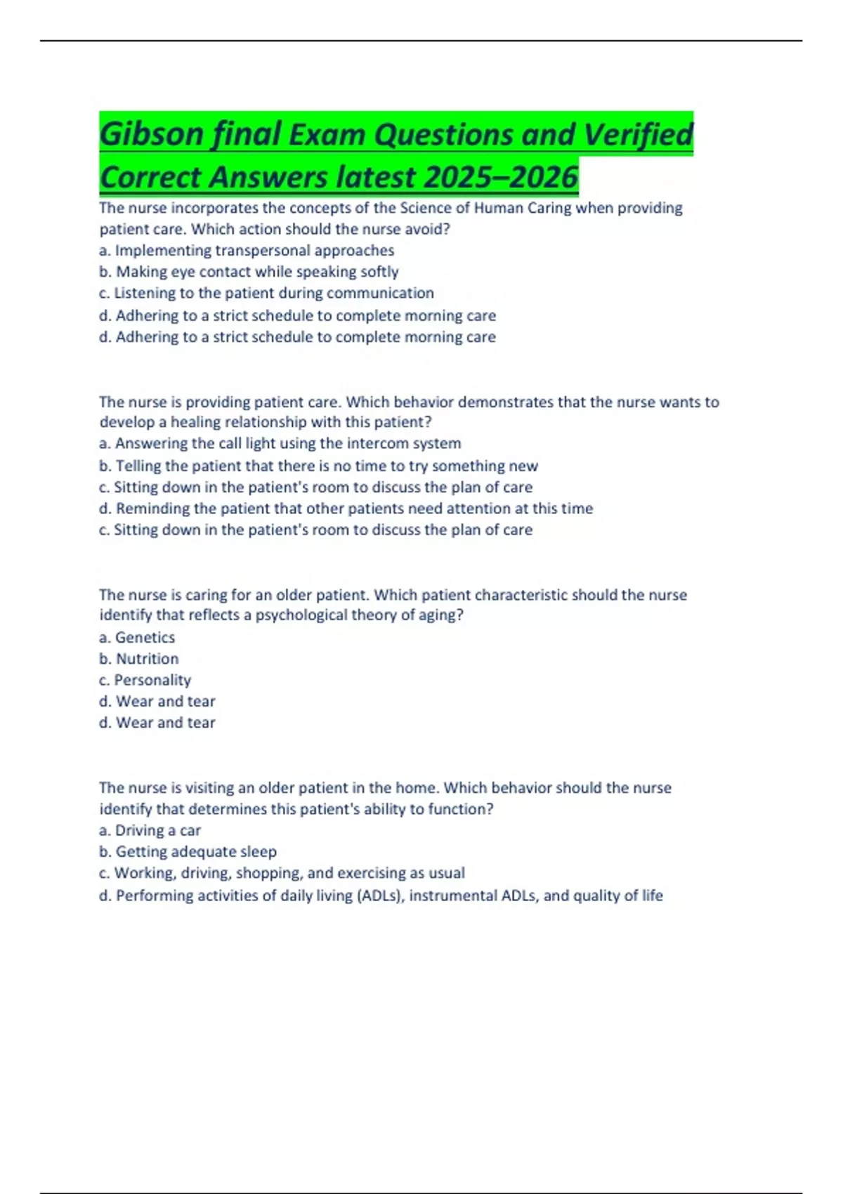Gibson final Exam Questions and Verified Correct Answers latest 2025 ...