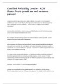 Certified Reliability Leader - ACM Green Book questions and answers passed
