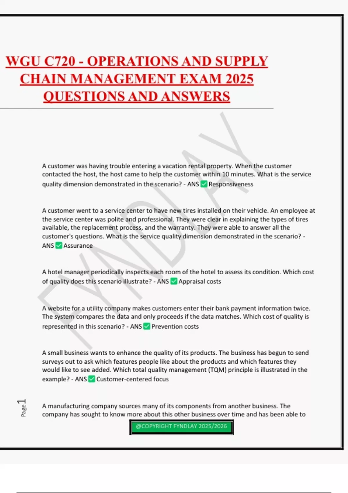 WGU C720 - OPERATIONS AND SUPPLY CHAIN MANAGEMENT EXAM 2025 QUESTIONS ...