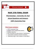 NUR 378 Final Exam 2026&sol;2027 &ndash; Pharmacology Actual Questions & Answers &ndash; Concordia University St&period; Paul