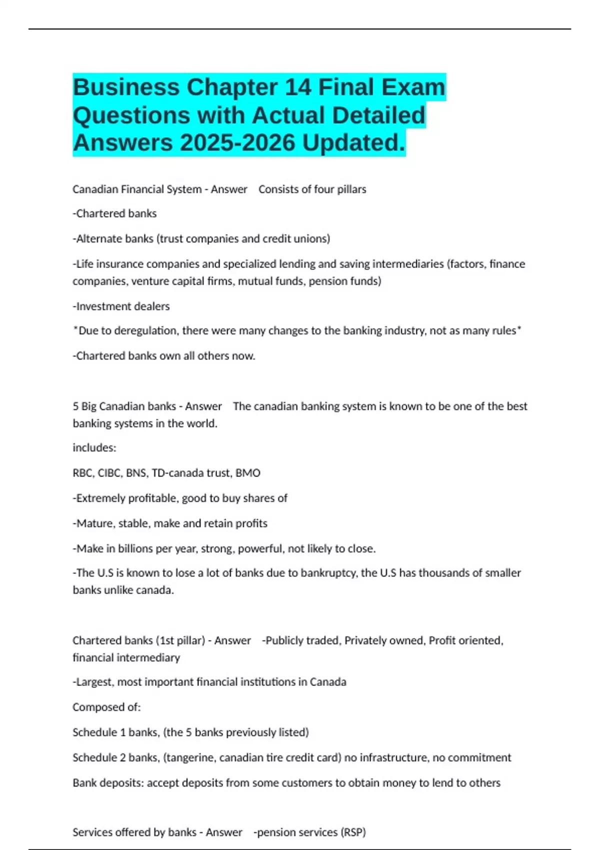 Business Chapter 14 Final Exam Questions with Actual Detailed Answers ...
