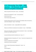 U&period;S&period; Citizenship Test 2025 - 2026 session &ndash; WI Revision Exam with Actual Complete Solutions&period;