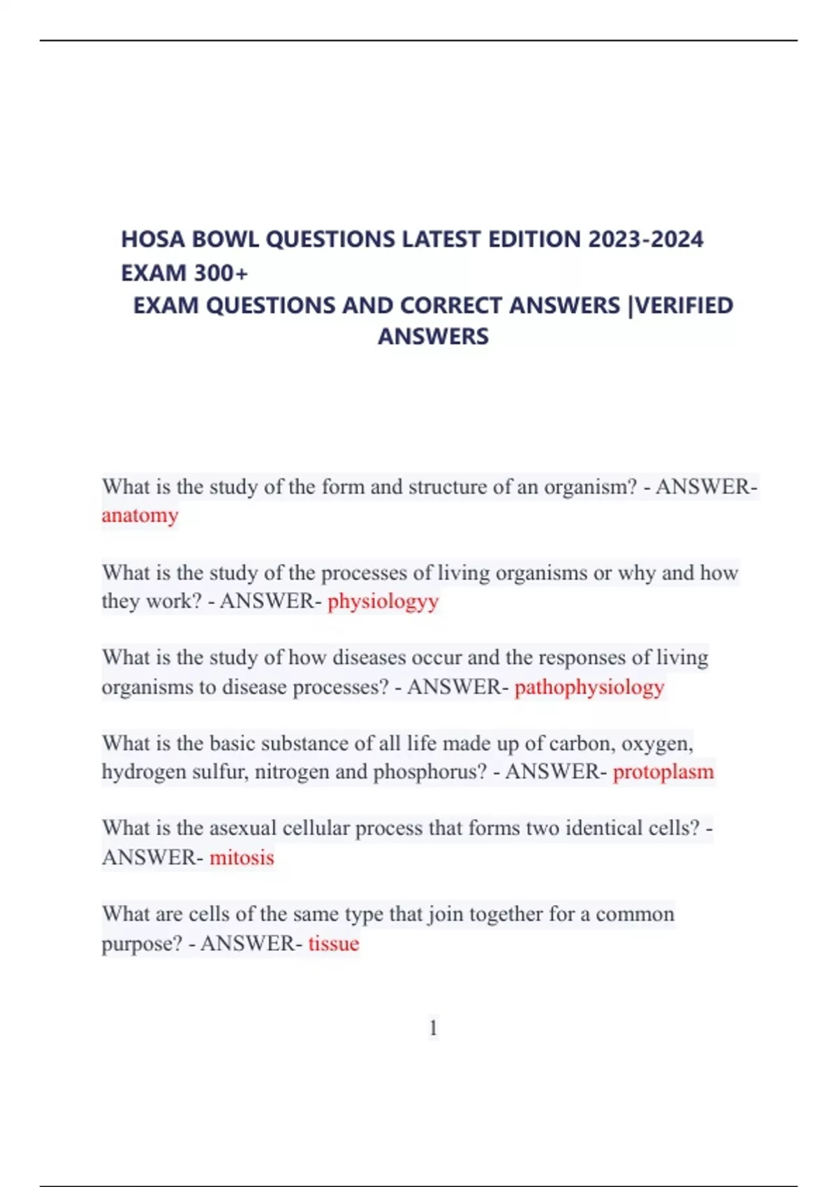 HOSA Bowl - Practice Questions & Study Guide for Health Science ...