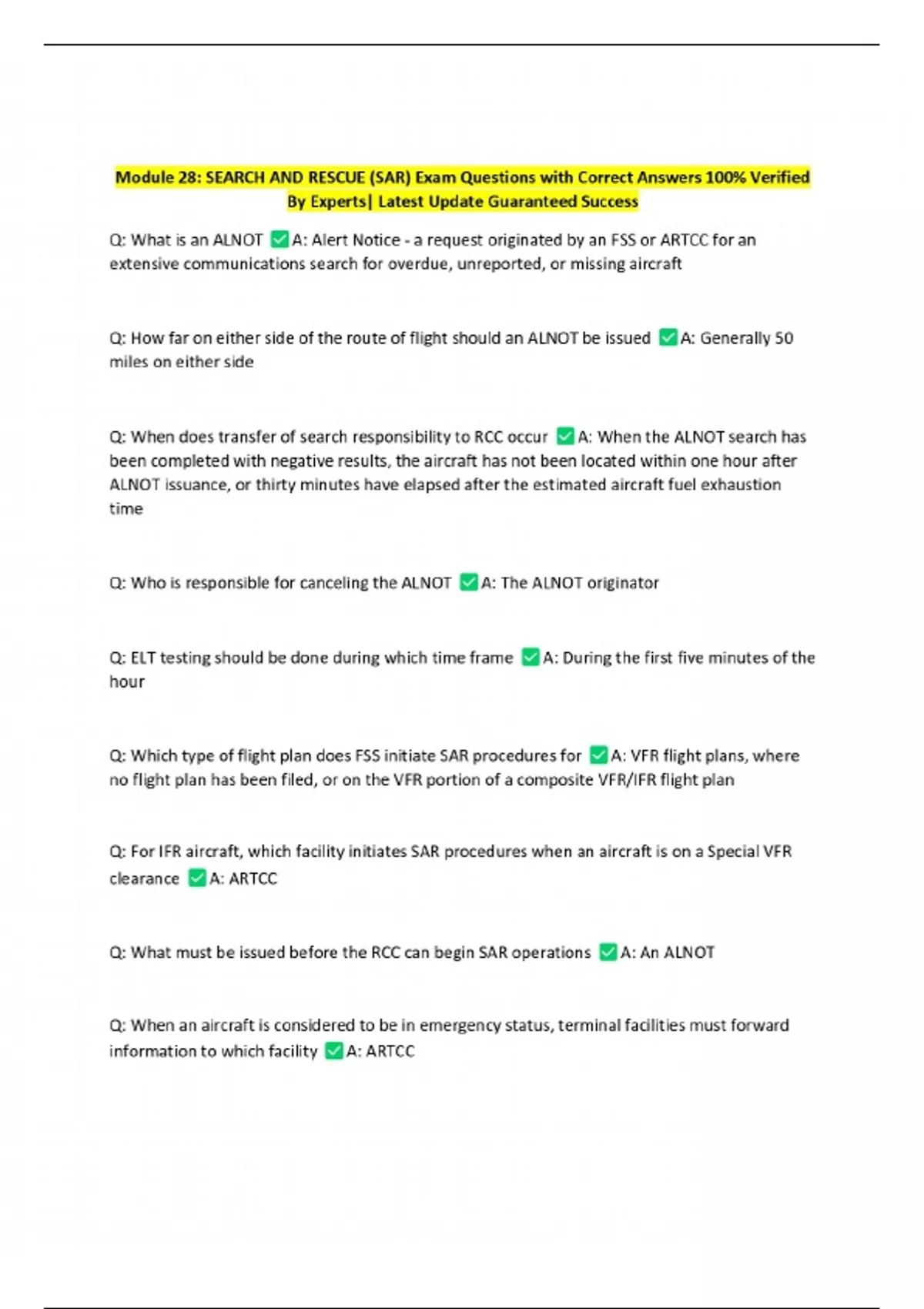 Module 28: SEARCH AND RESCUE (SAR) Exam Questions with Correct Answers ...