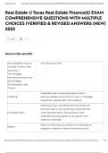 Real Estate U Texas Real Estate Finance&lpar;6&rpar; EXAM COMPREHENSIVE QUESTIONS WITH MULTIPLE CHOICES &vert;VERIFIED & REVISED ANSWERS &lpar;NEW&rpar; 2025