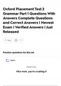 Oxford Placement Test 2 Grammar Part 1 Questions With Answers Complete Questions and Correct Answers &vert; Newest Exam &vert; Verified Answers &vert; Just Released