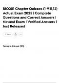 BIO201 Chapter Quizzes &lpar;1-9&comma;11&comma;12&rpar; Actual Exam 2025 &vert; Complete Questions and Correct Answers &vert; Newest Exam &vert; Verified Answers &vert; Just Released