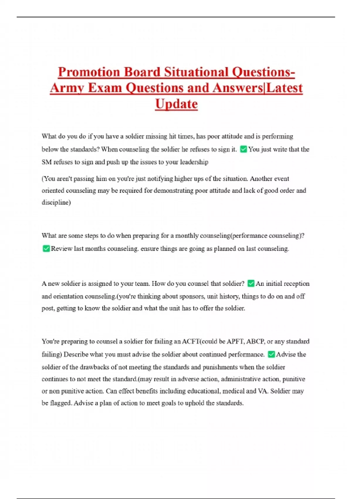 Promotion Board Situational Questions Army Exam Questions And Answers