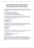 CNA WRITTEN TEST QUESTIONS Correct Questions And Answers