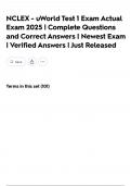NCLEX - uWorld Test 1 Exam Actual Exam 2025 &vert; Complete Questions and Correct Answers &vert; Newest Exam &vert; Verified Answers &vert; Just Released