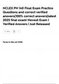 NCLEX PN 140 Final Exam Practice Questions and correct verified answers&lpar;100&percnt; correct answers&rpar;latest 2025 final exam&vert; Newest Exam &vert; Verified Answers &vert; Just Released