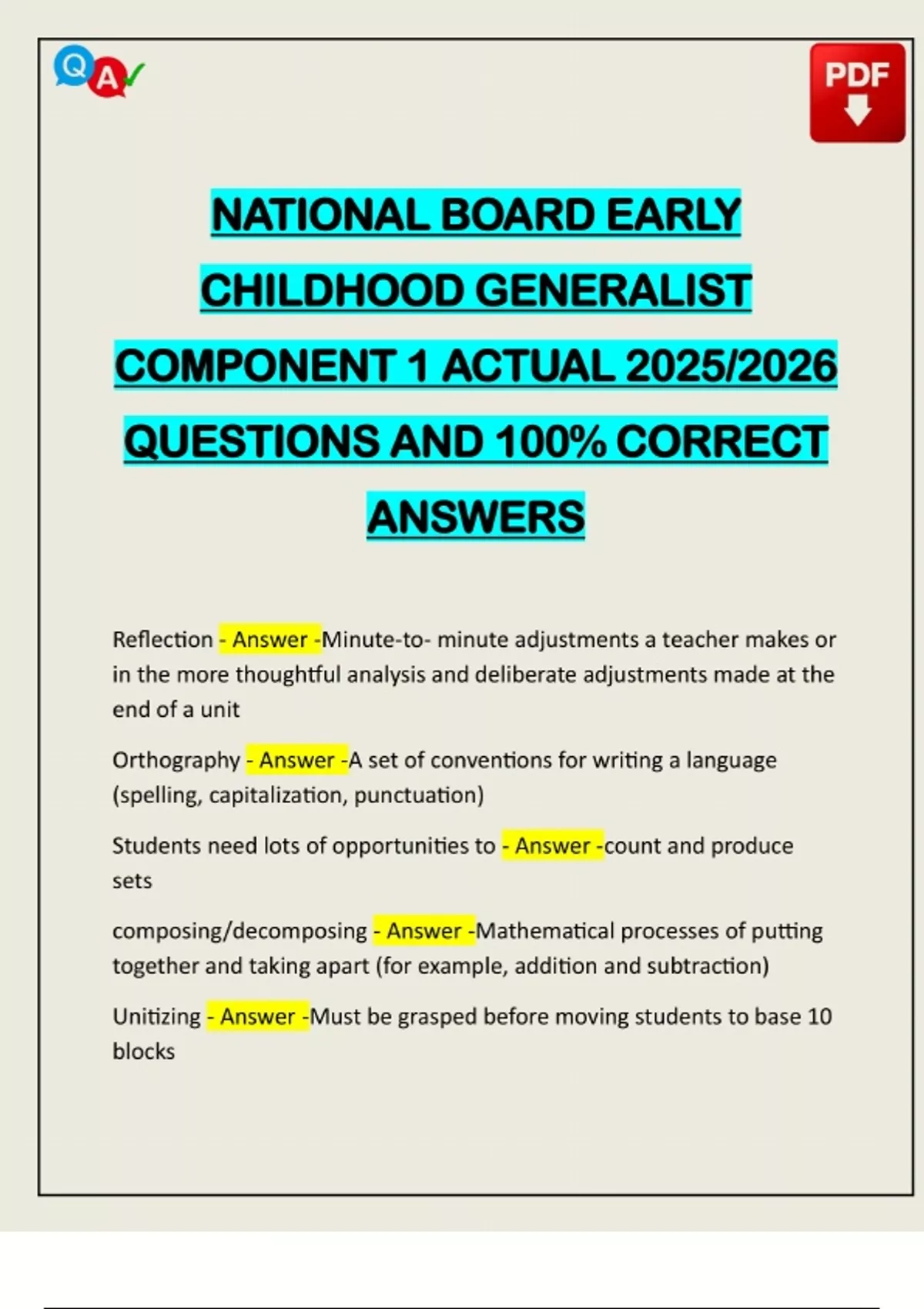 NATIONAL BOARD EARLY CHILDHOOD GENERALIST COMPONENT 1 ACTUAL 2025/2026 ...