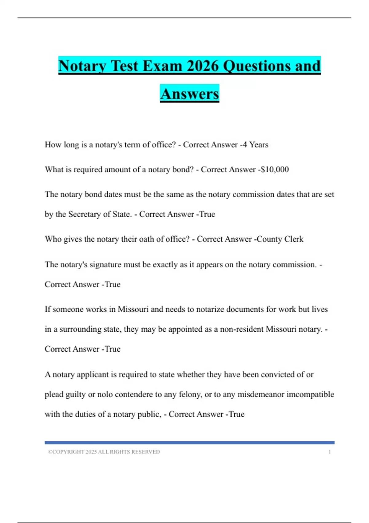 Notary Test Exam 2026 Questions and Answers - Notary In Public - Stuvia US
