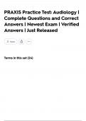 PRAXIS Practice Test&colon; Audiology &vert; Complete Questions and Correct Answers &vert; Newest Exam &vert; Verified Answers &vert; Just Released