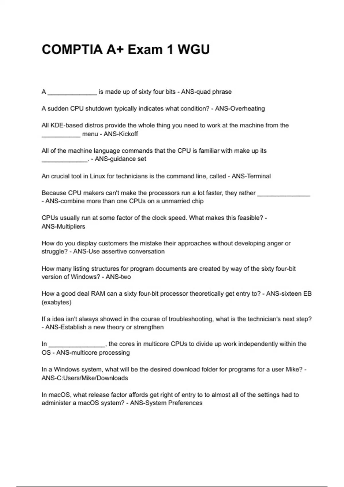 COMPTIA A+ Exam 1 WGU NEWEST 2025/2026 ACTUAL EXAM COMPLETE QUESTIONS ...