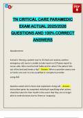 TN CRITICAL CARE PARAMEDIC EXAM ACTUAL 2025&sol;2026 QUESTIONS AND 100&percnt; CORRECT ANSWERS