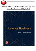 SOLUTION MANUAL Law for Business 15th Edition&comma; By A&period; James Barnes&comma; Timothy Lemper&comma; All Chapters 1 - 47 &vert; Complete Questions and Answers &vert; Newest Version