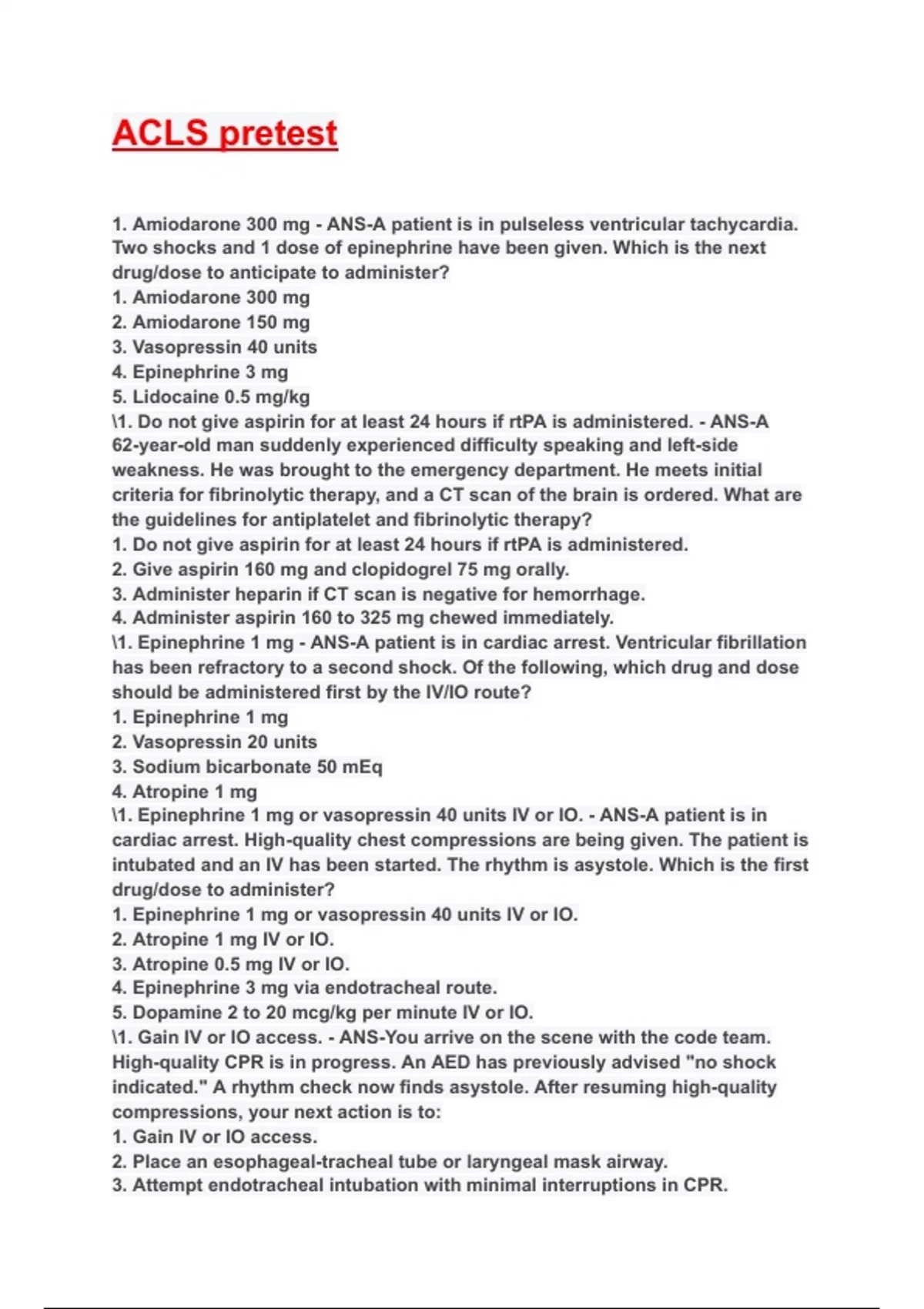 Completed Acls Roster ACLS pretest Exam 2025/2026 Questions With Completed Solutions. - Acls ...