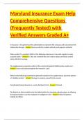 Maryland Insurance Exam Help Comprehensive Questions &lpar;Frequently Tested&rpar; with Verified Answers Graded A&plus;