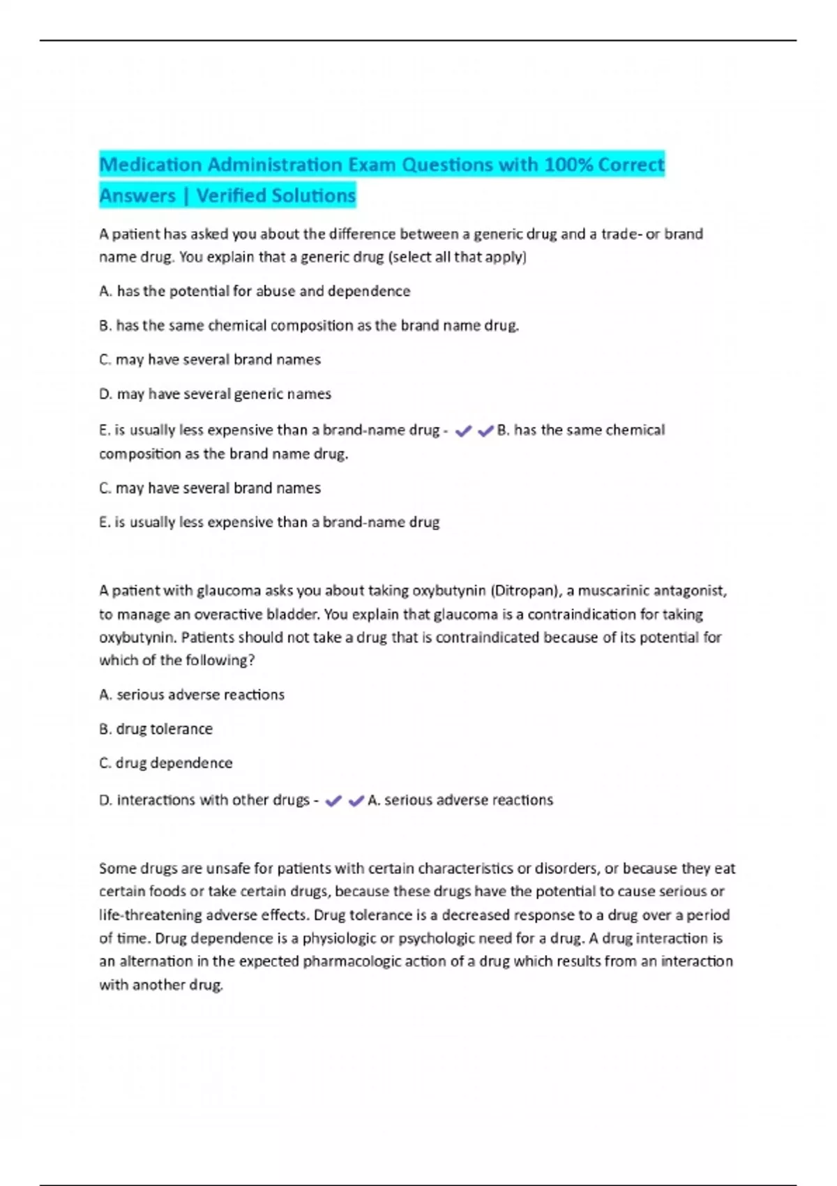 Medication Administration Exam Questions with 100% Correct Answers ...