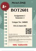 BOT2601 Assignment 1 Semester 2&lpar;340605&rpar;&lpar;EXPERT ANSWERS & EXPLANATIONS&rpar;- DUE 22 August 2025