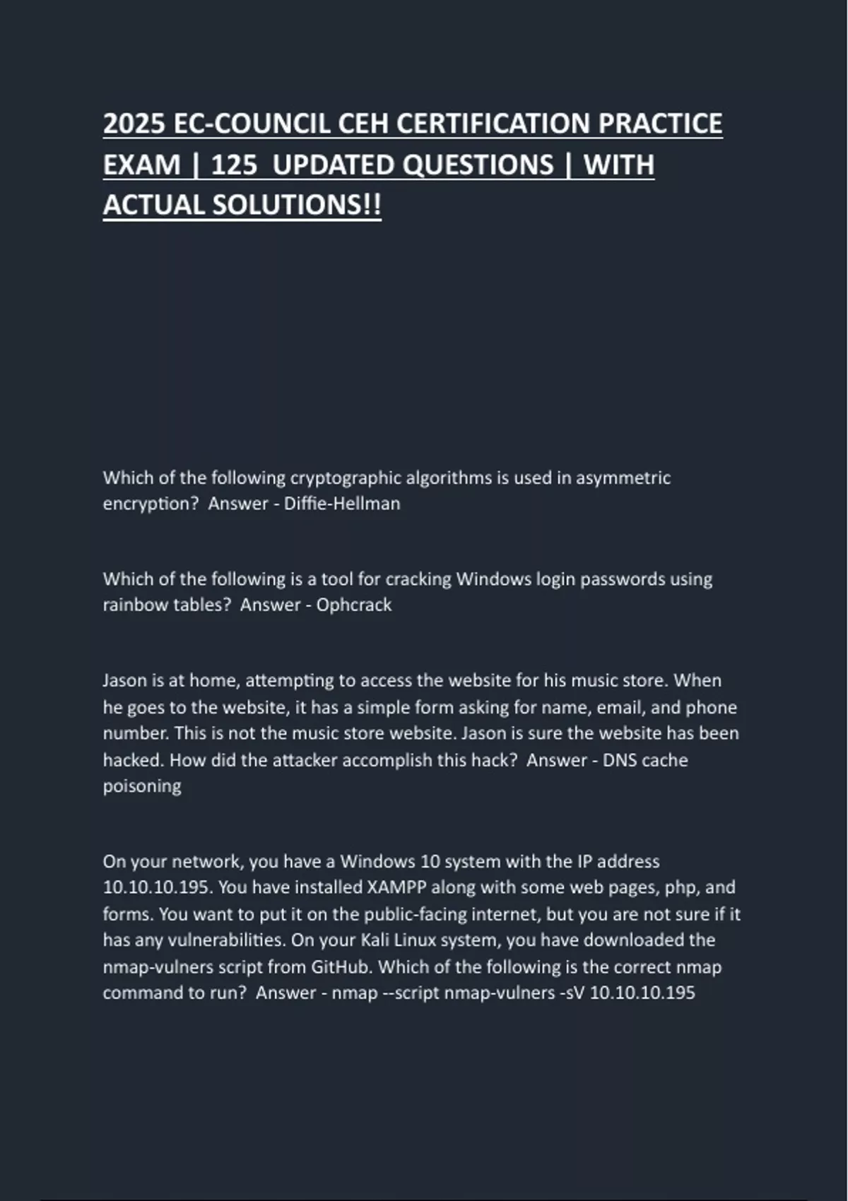 2025 EC-COUNCIL CEH CERTIFICATION PRACTICE EXAM | 125 UPDATED QUESTIONS ...