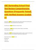 ABC Bartending School Final Test Review Comprehensive Questions &lpar;Frequently Tested&rpar; with Verified Answers Graded A&plus;