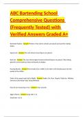 ABC Bartending School Comprehensive Questions &lpar;Frequently Tested&rpar; and Verified Answers Graded A&plus;