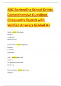 ABC Bartending School Test Comprehensive Questions &lpar;Frequently Tested&rpar; with Verified Answers Graded A  Package Deal