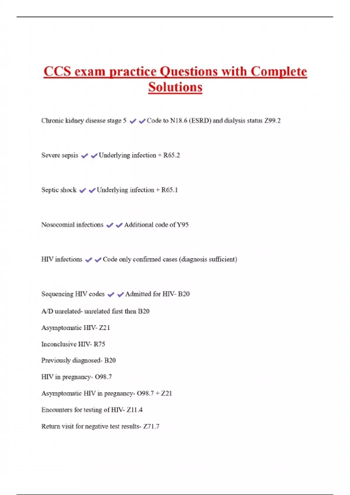 CCS exam practice Questions with Complete Solutions - CCS... - Stuvia US