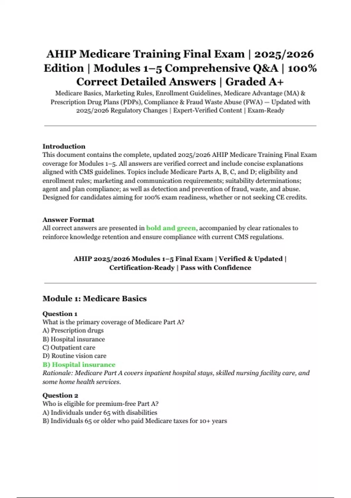 AHIP Medicare Training Final Exam 2025/2026 – Modules 1–5 | Complete ...