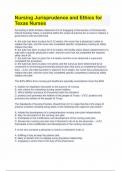 TEST BANK FOR Nursing Jurisprudence and Ethics for Texas Nurses