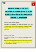END OF SEMESTER TEST&colon; ENGLISH 9&comma; SEMESTER B ACTUAL 2025&sol;2026 QUESTIONS AND 100&percnt; CORRECT ANSWERS