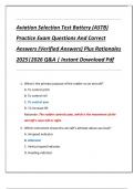 Aviation Selection Test Battery &lpar;ASTB&rpar;  Practice Exam Questions And Correct  Answers &lpar;Verified Answers&rpar; Plus Rationales  2025&vert;2026 Q&A &vert; Instant Download Pdf 