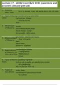 Lecture 17 - 20 Review CIVE 2700 questions and answers already passed
