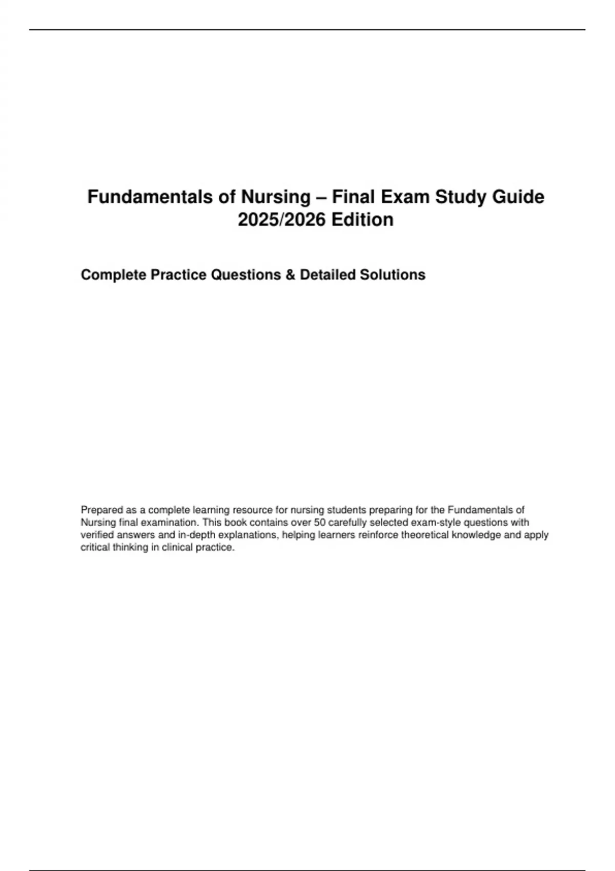 Fundamentals of Nursing – Final Exam Study Guide 2025/2026 Edition ...