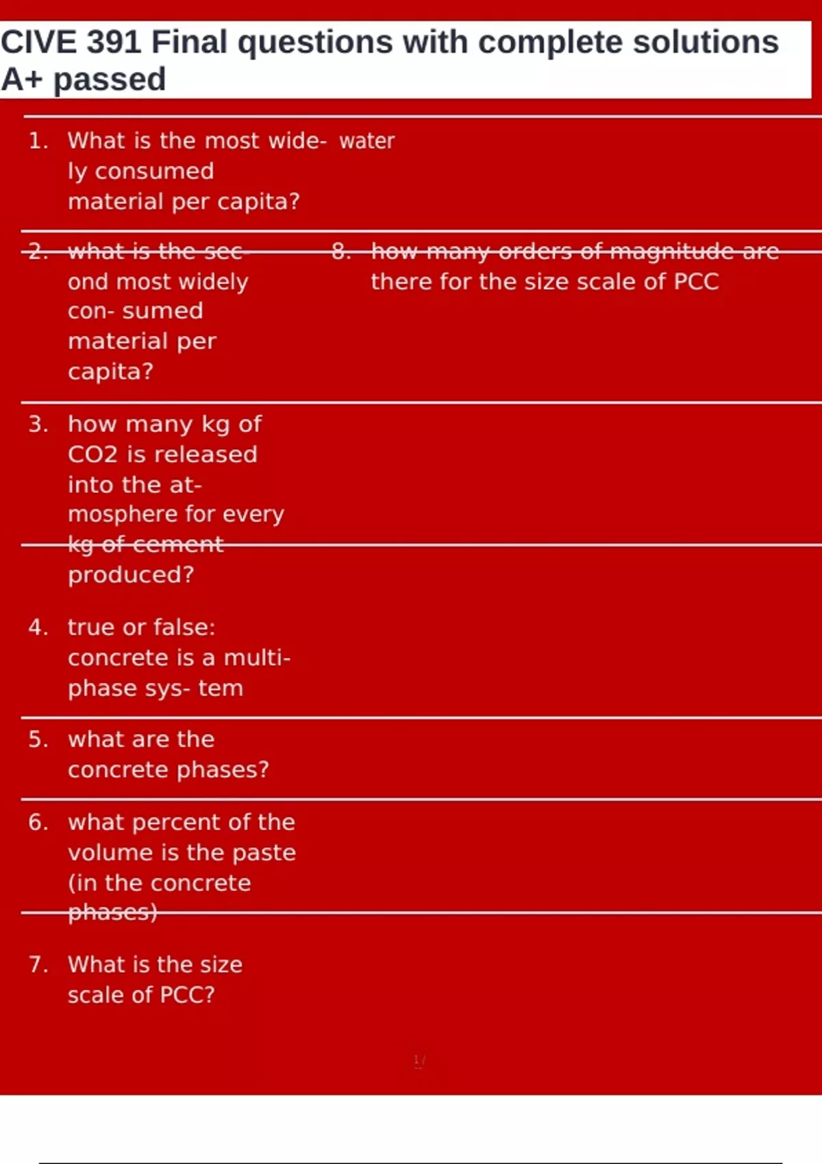 CIVE 391 Final questions with complete solutions A+ passed - CIVE 391 ...