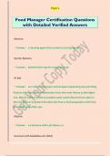 Food Manager Certification Questions  with Detailed Verified Answers 