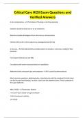 Critical Care HESI Exam Questions and Verified Answers
