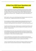 Critical Care HESI Exam Questions and Verified Answers