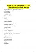 Critical Care HESI Study Notes&comma; Exam Questions and Verified Answers