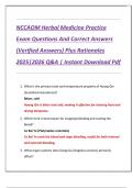NCCAOM Herbal Medicine Practice  Exam Questions And Correct Answers  &lpar;Verified Answers&rpar; Plus Rationales  2025&vert;2026 Q&A &vert; Instant Download Pdf 