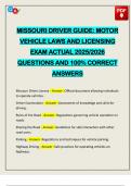 MISSOURI DRIVER GUIDE&colon; MOTOR VEHICLE LAWS AND LICENSING EXAM ACTUAL 2025&sol;2026 QUESTIONS AND 100&percnt; CORRECT ANSWERS