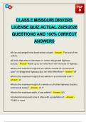 CLASS E MISSOURI DRIVERS LICENSE QUIZ ACTUAL 2025&sol;2026 QUESTIONS AND 100&percnt; C0RRECT ANSWERS