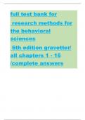full test bank for  research methods for the behavioral sciences  6th edition gravetter&sol; all chapters 1 - 16 &sol;complete answers