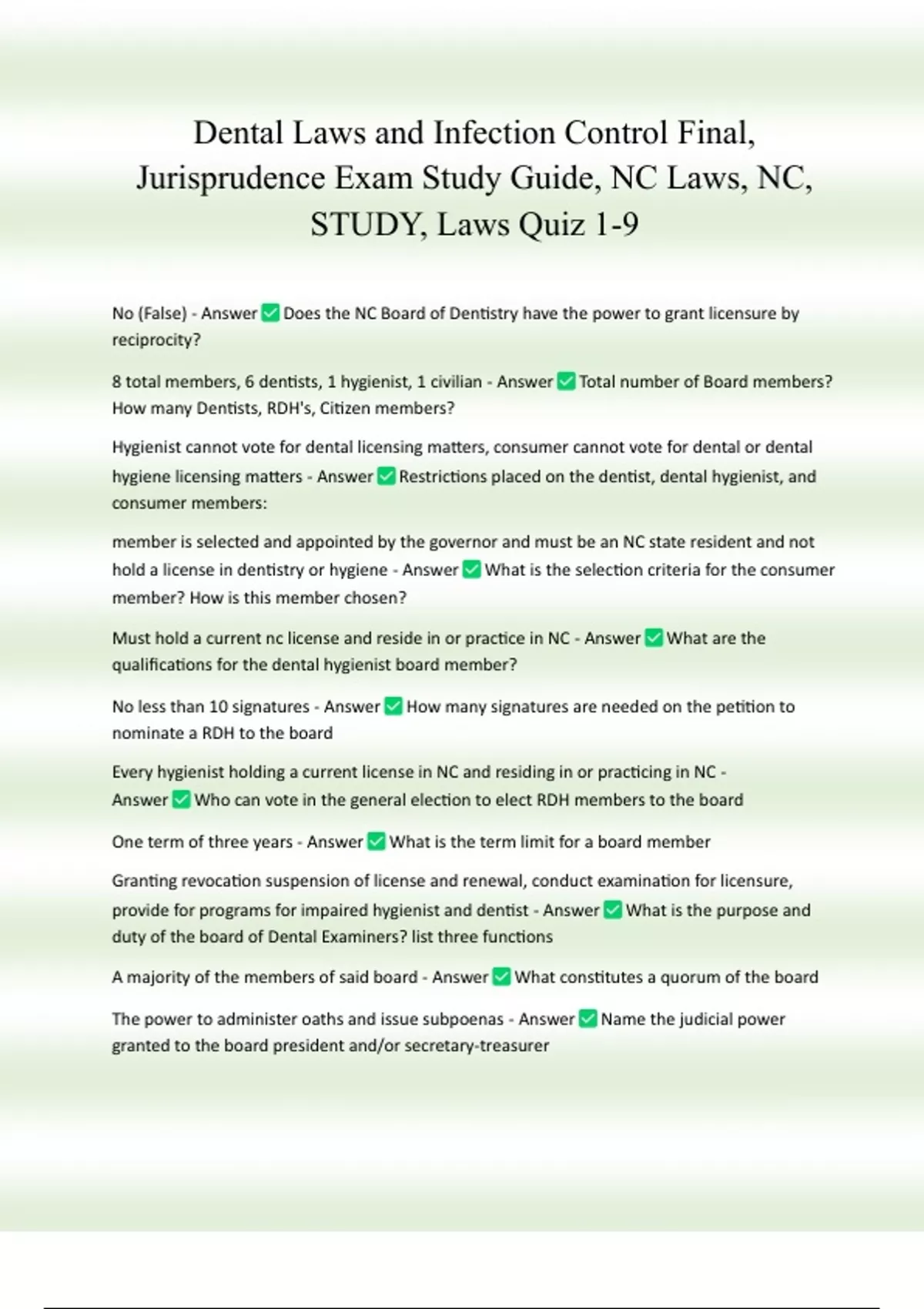 Dental Laws and Infection Control Final, Jurisprudence Exam Study Guide ...